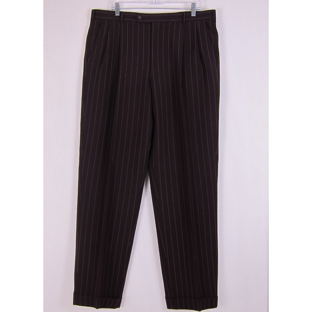 Mazzoni VTG Men's Baggy Red Pinstriped Pleated Cuffed Dress Pants 44x38